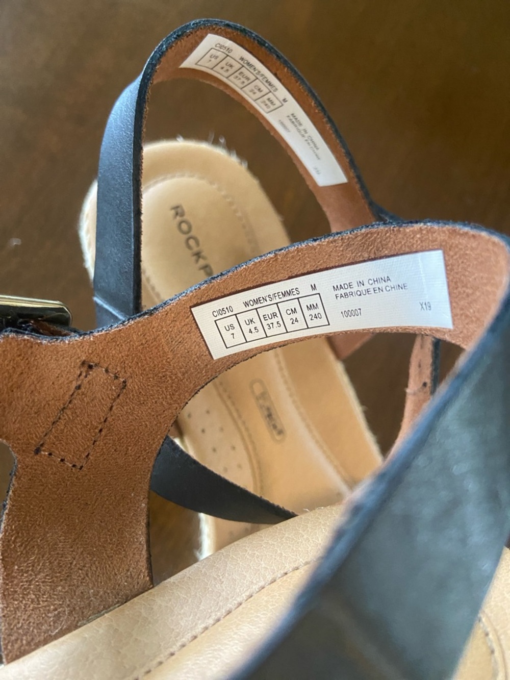 Sale! Rockport Lyla Espadrille Wedges, Black Leather/Tortoise Straps, size 7 - Picture 10 of 14